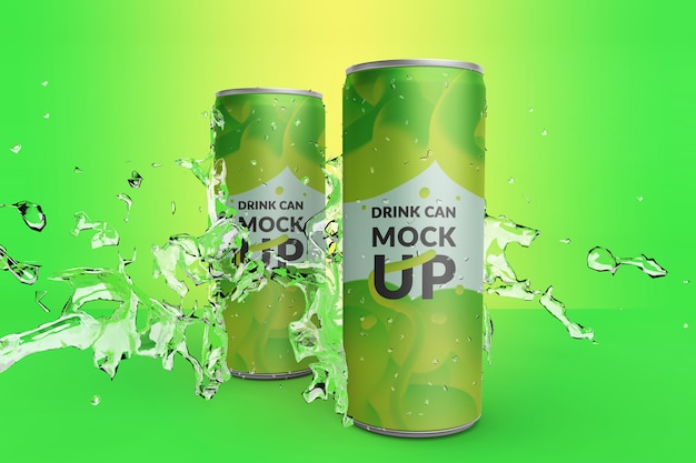 Premium Qualtiy Realistic Long Metal Drink Can con maqueta de salpicaduras de agua