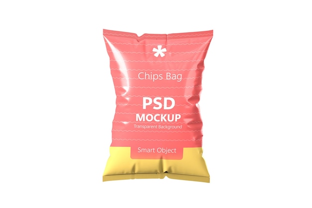 Premium-realistische Darstellung von isolierten Chips oder Snacks-Taschen Mockup Weißer Hintergrund Glanzende Studio-Beleuchtung