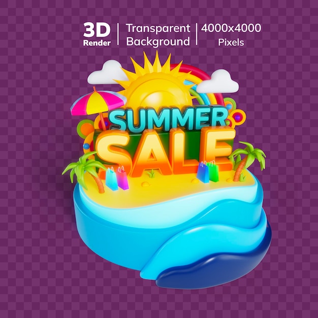 PSD premium sommerverkauf 3d-symbol sommer 3d-illustration verkaufssymbol 3d