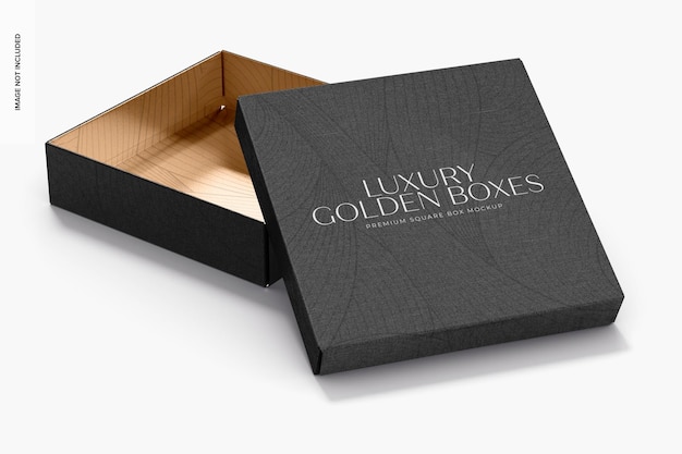 Premium Square Box Mockup, Prospettiva