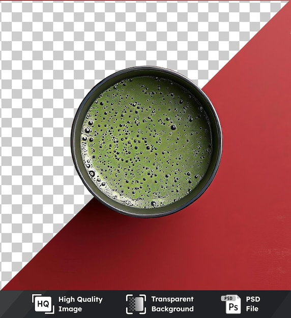 PSD premium de una taza de té matcha sobre un fondo rojo