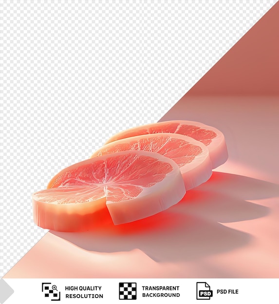 PSD premium de tranches de jambon et de citron sur un fond transparent contre un mur rose avec une ombre blanche au premier plan