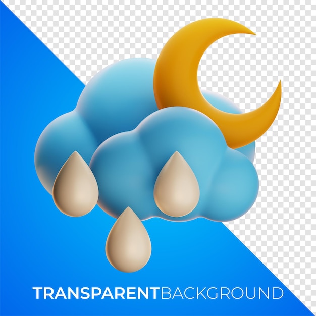 Premium Weather falce di luna icona pioggia rendering 3d su sfondo isolato PNG