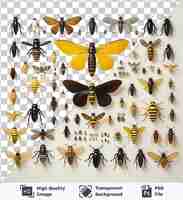 PSD premiums de photographies réalistes des spécimens d'insectes de l'entomologiste médico-légal exposés sur un mur blanc accompagnés d'un papillon brun et d'un papillon jaune
