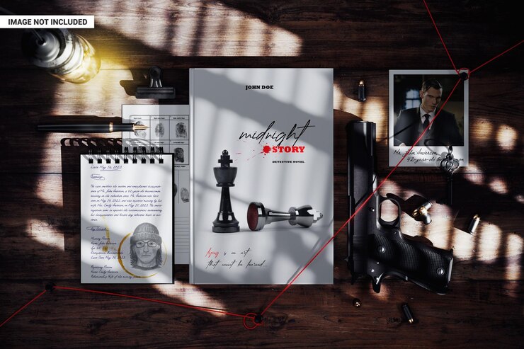 Prenota al mockup sul posto di lavoro del detective