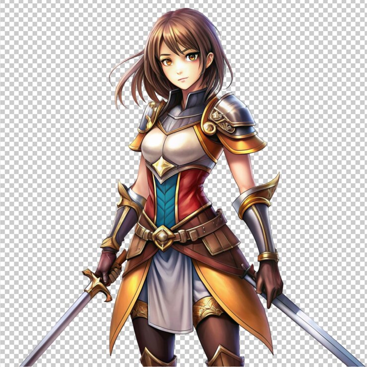PSD preocupada feminina de anime digital isolada em fundo transparente