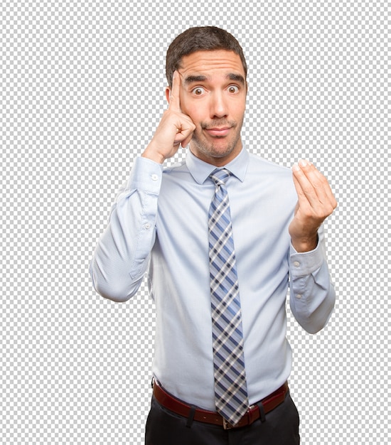 Preocupado empresário fazendo um gesto confuso