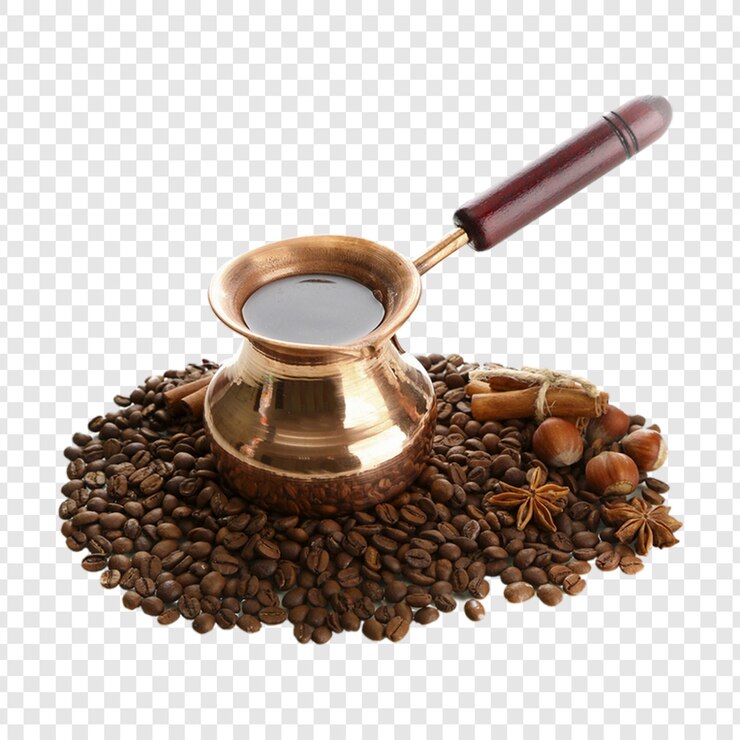 PSD preparação de café turco com feijão, avelãs e canela