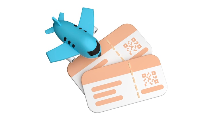 PSD preparativos para uma viagem feliz longe bilhete de avião mala de bagagem passaporte etc renderização em 3d