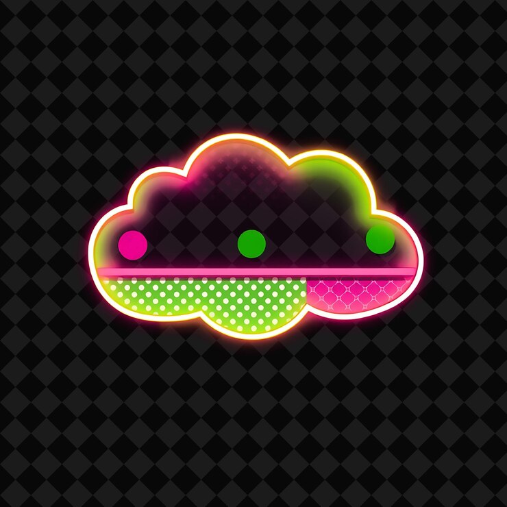 PSD preppy neon cloud decorada con patrones clásicos colores brillantes y líneas nítidas tonos vibrantes de na