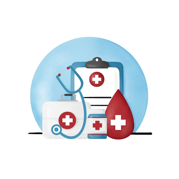 Prescrição ou recomendação de seguro de saúde de documento médico com pílulas medicinais