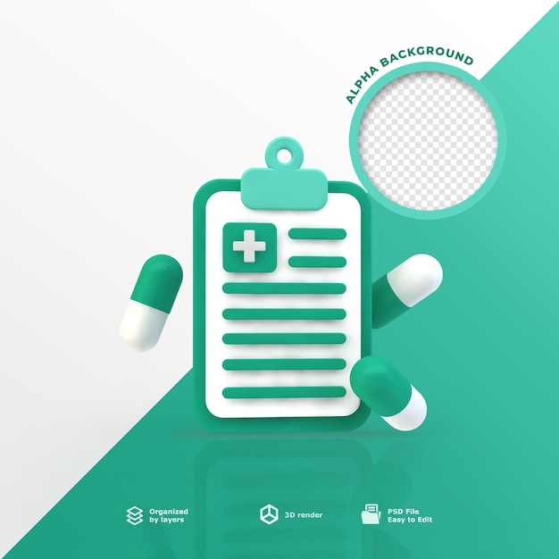 PSD prescripción de medicamentos etiqueta ilustración 3d