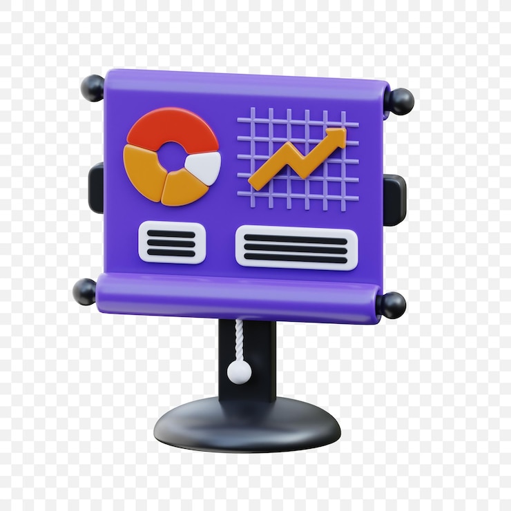 PSD presentación de análisis de datos 3d con gráfico circular e icono de gráfico para informes comerciales y de marketing