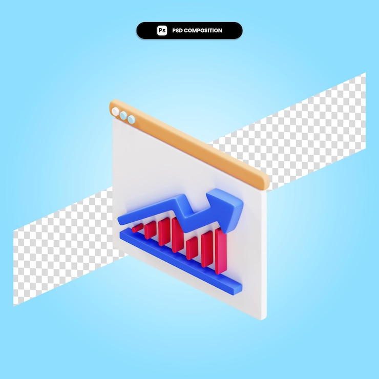 PSD presentación con gráfico circular y estadísticas 3d render ilustración aislada