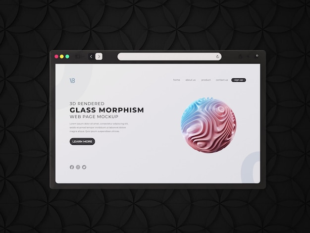 Presentación de la interfaz del sitio web en 3d mockup de morfismo de vidrio con efecto de morfismos de vidrio esmerilado borroso