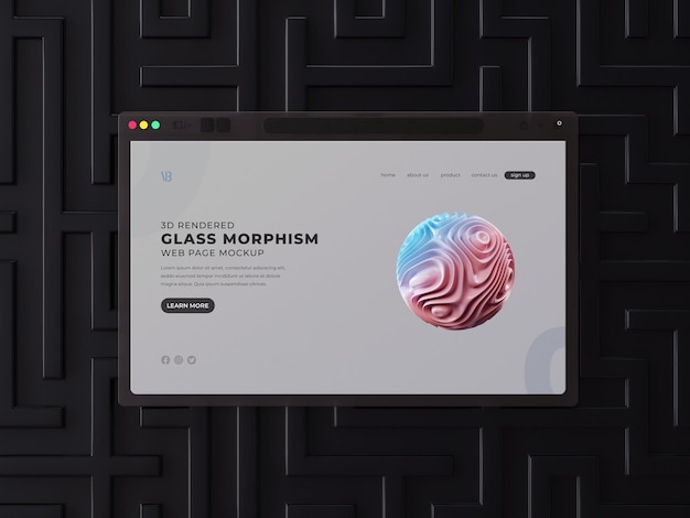 Presentación de la interfaz del sitio web en 3D Mockup de morfismo de vidrio con efecto de morfismos de vidrio esmerilado borroso
