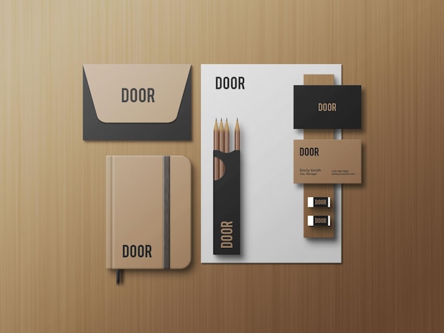 Presentación del logotipo de wood stationery mockup