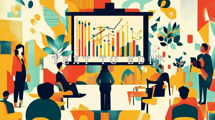 PSD presentación de negocios con una audiencia diversa que ve gráficos de datos coloridos en una pantalla