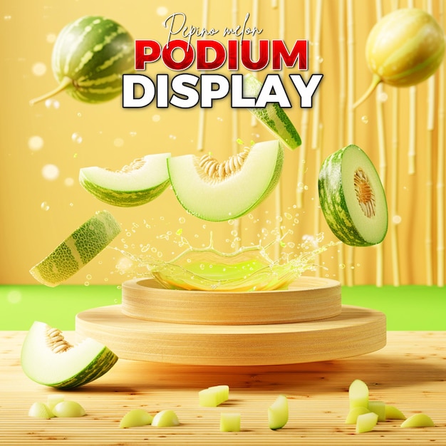 PSD presentación del producto diseño de fondo decorativo con melón pepino