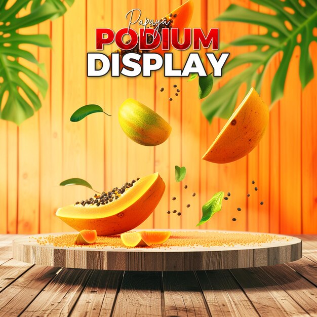 PSD presentación del producto diseño de fondo decorativo con papaya