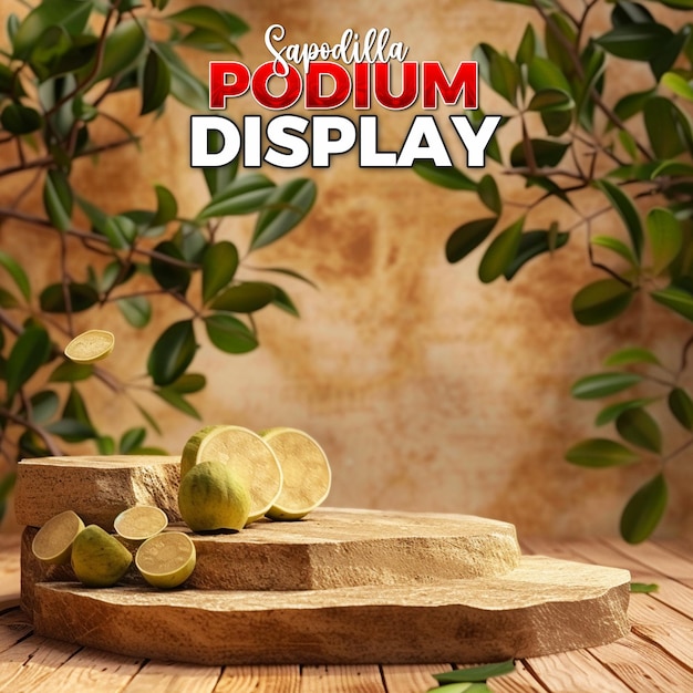 PSD presentación del producto diseño de fondo decorativo con sapodilla