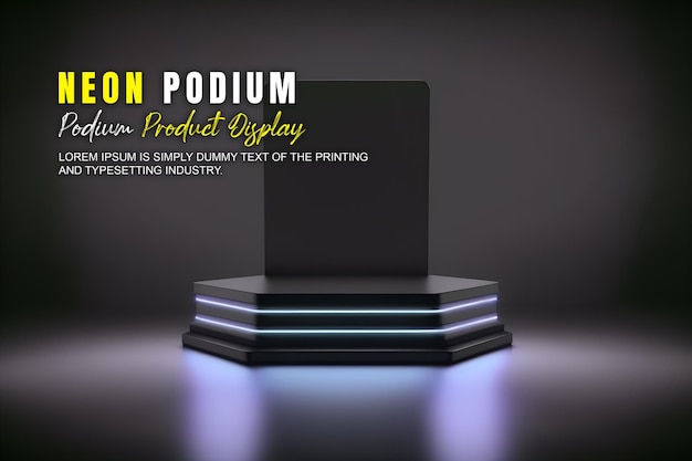 Presentación de productos de maqueta de exhibición en el escenario del podio futurista con escena de luz de neón dispaly de productos