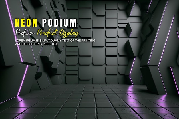 Presentación de productos de maqueta de exhibición en el escenario del podio futurista con escena de luz de neón dispaly de productos