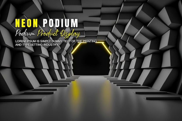 Presentación de productos de maqueta de exhibición en el escenario del podio futurista con escena de luz de neón dispaly de productos
