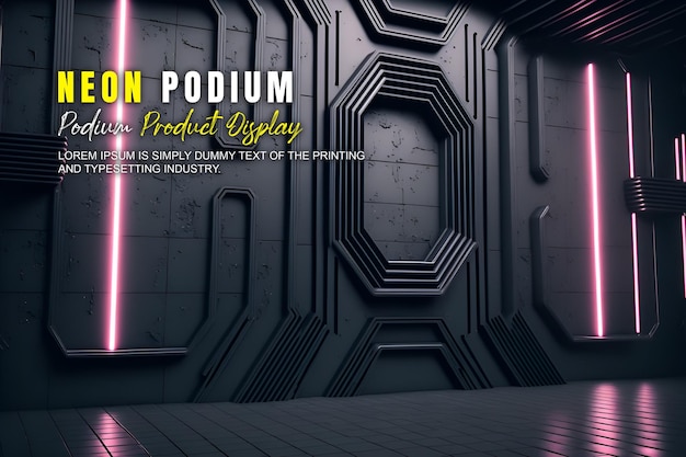 Presentación de productos de maqueta de exhibición en el escenario del podio futurista con escena de luz de neón dispaly de productos