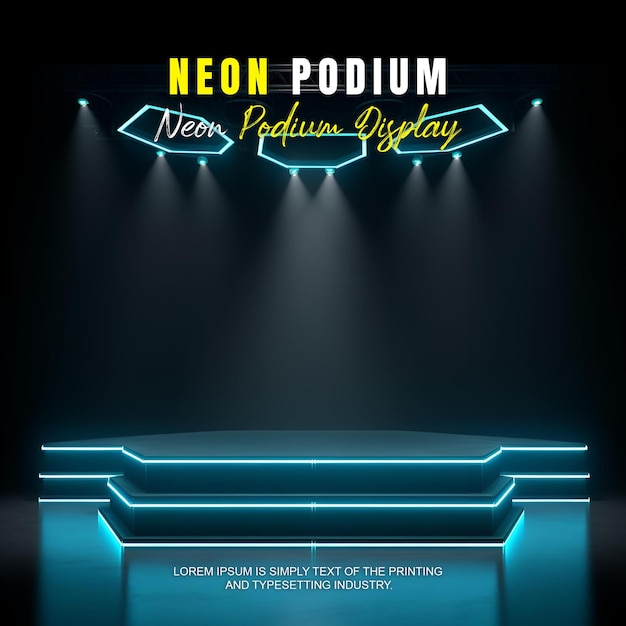 Presentación de productos de maqueta de exhibición en el escenario del podio futurista con escena de luz de neón dispaly de productos