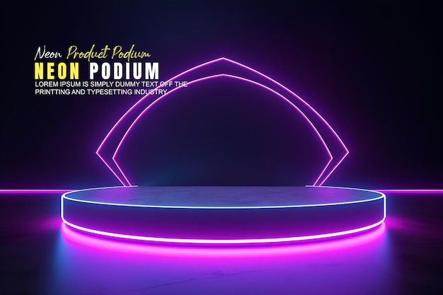 Presentación de productos de maqueta de exhibición en el escenario del podio futurista con escena de luz de neón dispaly de productos