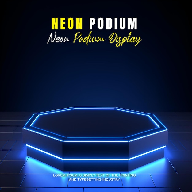 Presentación de productos de maqueta de exhibición en el escenario del podio futurista con escena de luz de neón dispaly de productos