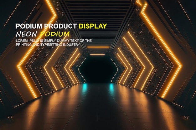 Presentación de productos de maqueta de exhibición en el escenario del podio futurista con escena de luz de neón dispaly de productos