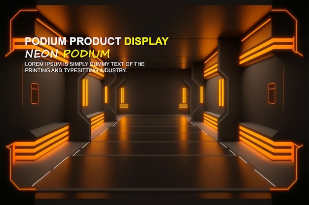 Presentación de productos de maqueta de exhibición en el escenario del podio futurista con escena de luz de neón dispaly de productos