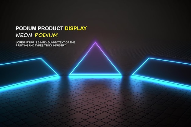 Presentación de productos de maqueta de exhibición en el escenario del podio futurista con escena de luz de neón dispaly de productos