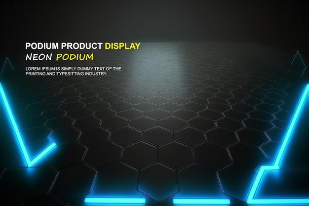 Presentación de productos de maqueta de exhibición en el escenario del podio futurista con escena de luz de neón dispaly de productos