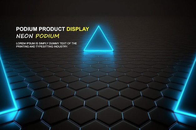 Presentación de productos de maqueta de exhibición en el escenario del podio futurista con escena de luz de neón dispaly de productos