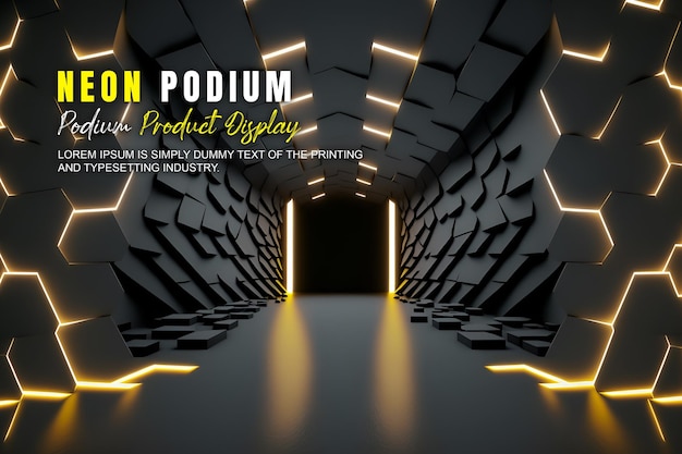 Presentación de productos de maqueta de exhibición en el escenario del podio futurista con escena de luz de neón dispaly de productos