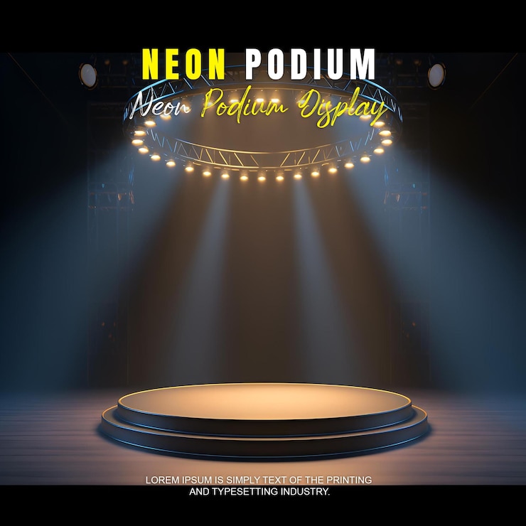 PSD presentasi produk mockup panggung podium futuristik dengan tampilan produk suasana lampu neon