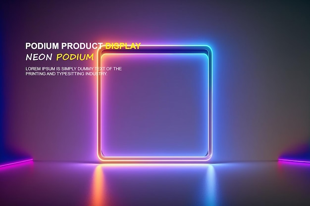 Presentasi produk mockup panggung podium futuristik dengan tampilan produk suasana lampu neon
