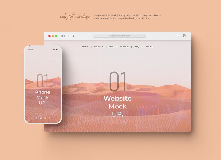 PSD présentation du site web avec maquette de smartphone isolée