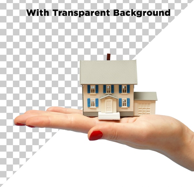 Présentation manuelle d'une maison modèle pour la campagne de vente de maisons PNG PSD Isolé sur un fond transparent