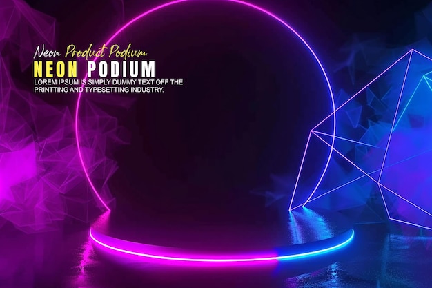 Présentation d'une maquette de produit sur le podium de la scène au néon avec une présentation de produit de la scène à la lumière au néon