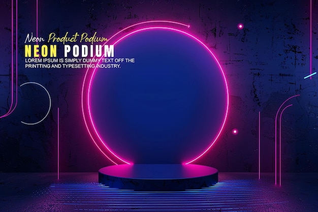 Présentation d'une maquette de produit sur le podium de la scène au néon avec une présentation de produit de la scène à la lumière au néon