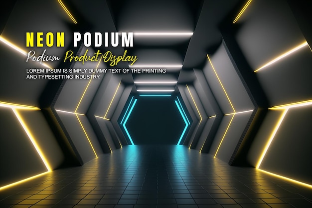 présentation d'une maquette de produit avec une scène de lumière au néon