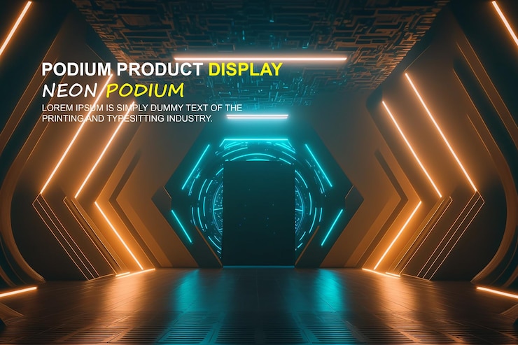 PSD présentation d'une maquette de produit avec une scène de lumière au néon