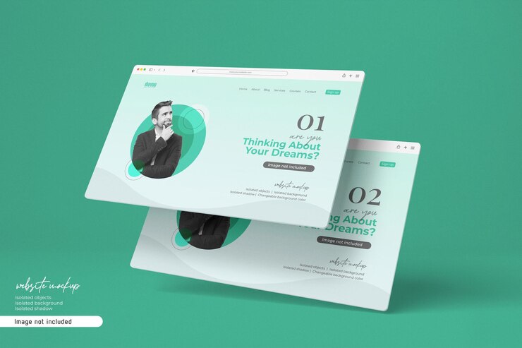 PSD présentation de maquette de site web rendu 3d isolé