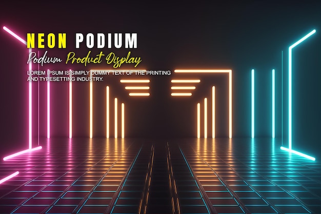 présentation d'un modèle de produit sur une scène de podium futuriste avec une scène de lumière au néon