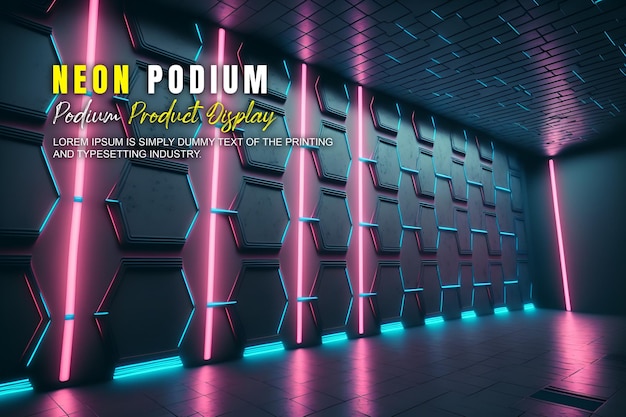 présentation d'un modèle de produit sur une scène de podium futuriste avec une scène de lumière au néon