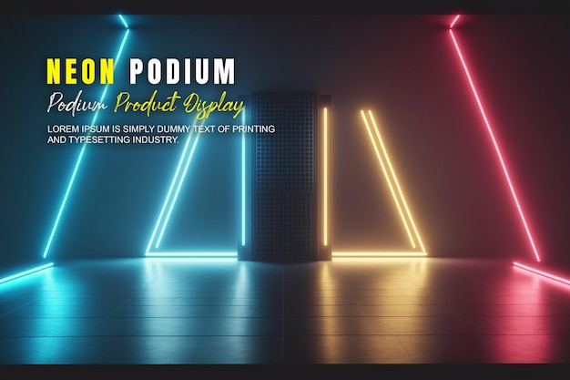 présentation d'un modèle de produit sur une scène de podium futuriste avec une scène de lumière au néon